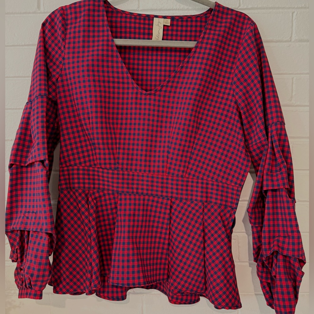 Allison Joy Red and Black Plaid Blouse